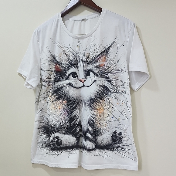 chaos monkey Tops - Cat Graphic Tee Playful White
